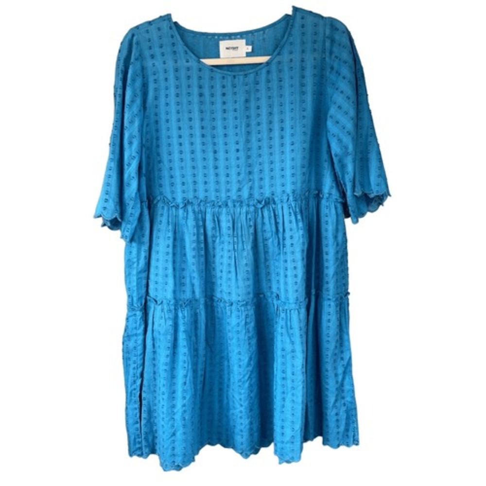 D1 NOTSHY Blue Cotton Tiered Ruffle Dress Textured‎ Short Sleeve Size S